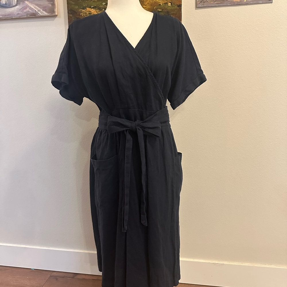 Classic Wrap-Style navy Women’s Dress with Tie Waist